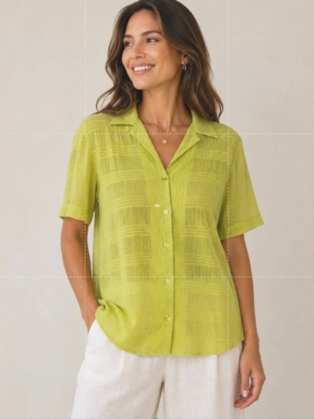 C22 Croft & Barrow Lime Green Button Up Blouse, Medium